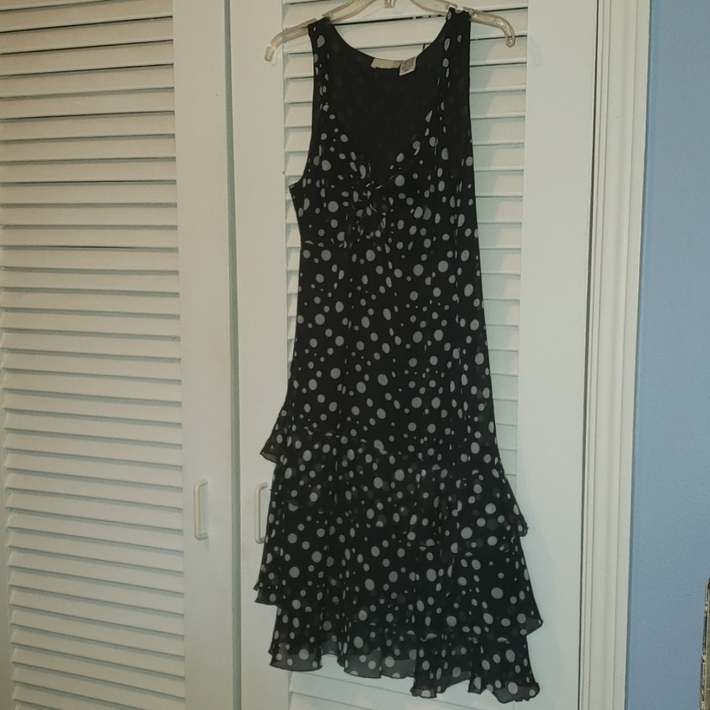 Navy and white polka dot dress